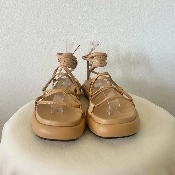 KHAITE Alba Leather Wraparound Platform Sandals in Tan - Picture 4 of 14